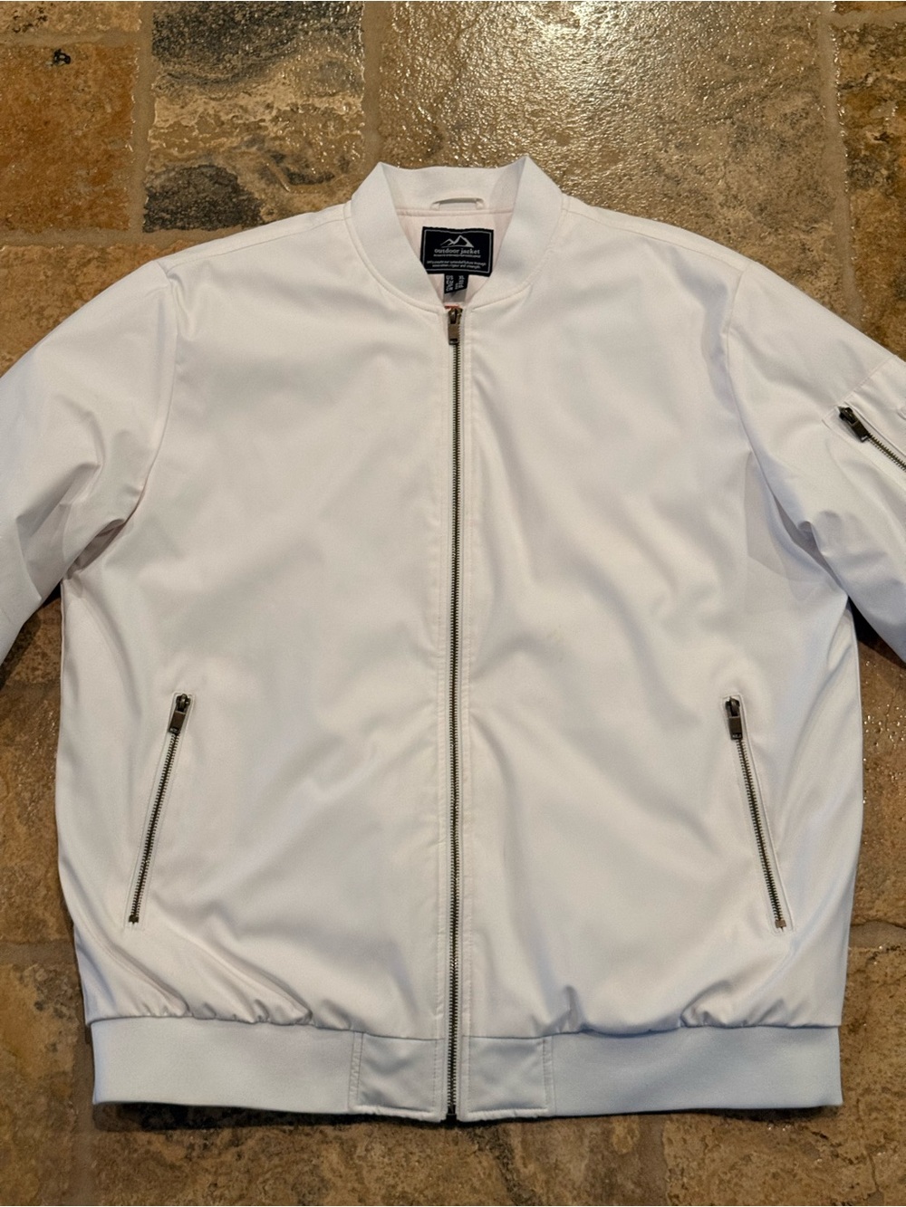 White Bomber Jacket with Zip Pockets
